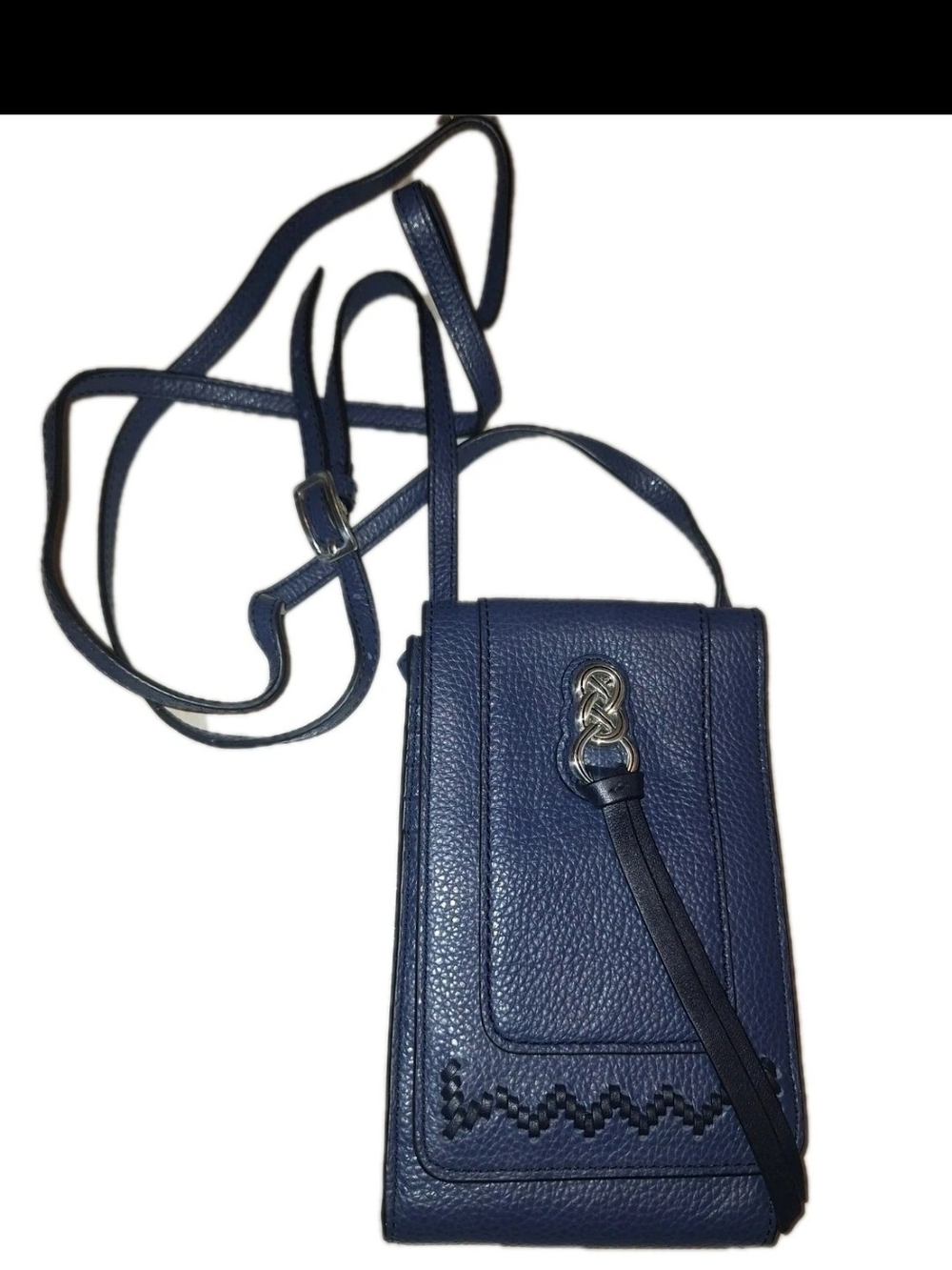 Brighton Navy Pebbled Leather Crossbody Phone Bag with Silver Accent